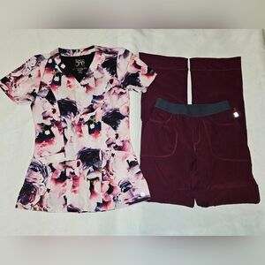 Scrub Set Barco One Top & Cherokee Infinity Pants In Matching Colors Size XXsmal